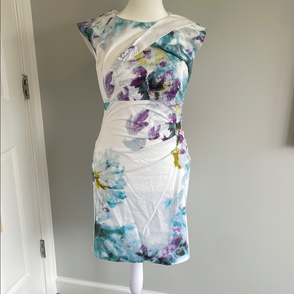 Karen Millen Stretch Cotton Blue and Purple Sheath Dress US 10